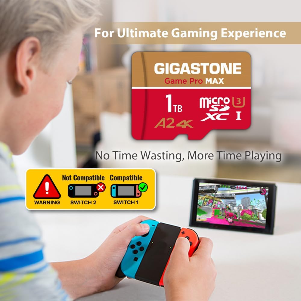 Nur für Switch 1 GIGASTONE 1TB Micro SD Karte, Game Pro MAX, bis zu 170/140 MB/s, MicroSDXC Speicher