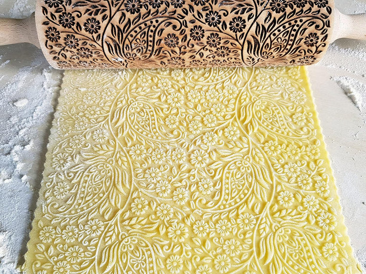 KASCHMIR Nudelholz. Teigrolle mit Paisley für hausgemachtes Gebäck und Keramik. Teigroller mit Orien