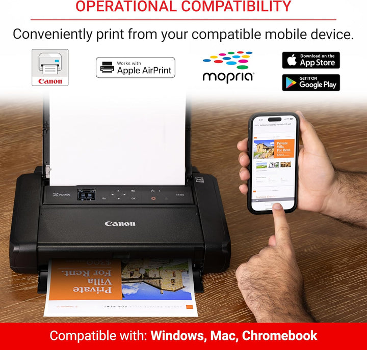 Canon PIXMA TR150 mobiler Drucker (WLAN, Cloud, AirPrint, 4.800 dpi x 1.200 dpi, Highspeed USB Typ C