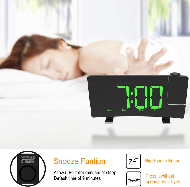 ThreeH Projektionswecker LED-Bildschirm 4 einstellbare Helligkeit Digitale Funkuhr mit USB-Telefon-L