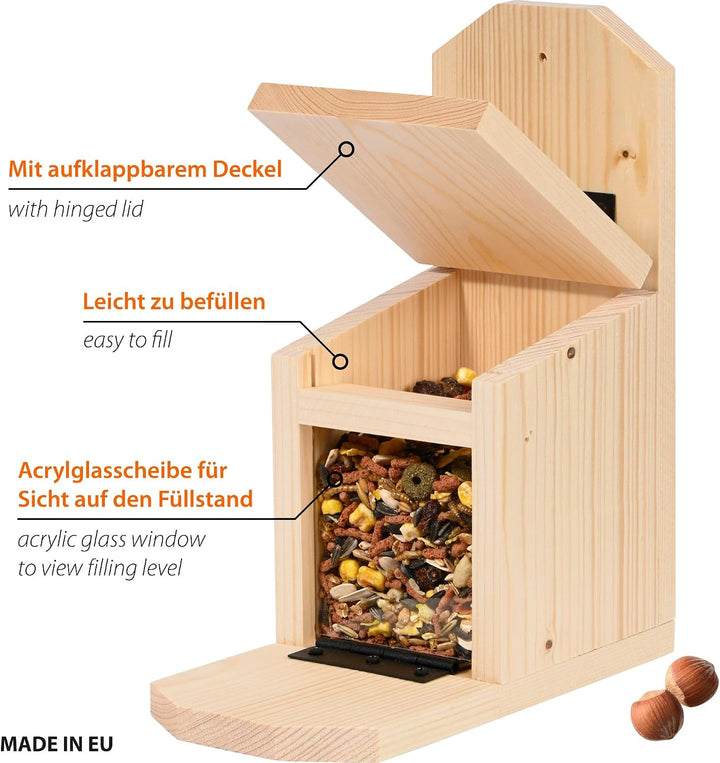 dobar® Eichhörnchen Futterstation - Eichhörnchen Futterhaus mit Acrylglasscheibe - Futterstelle mit