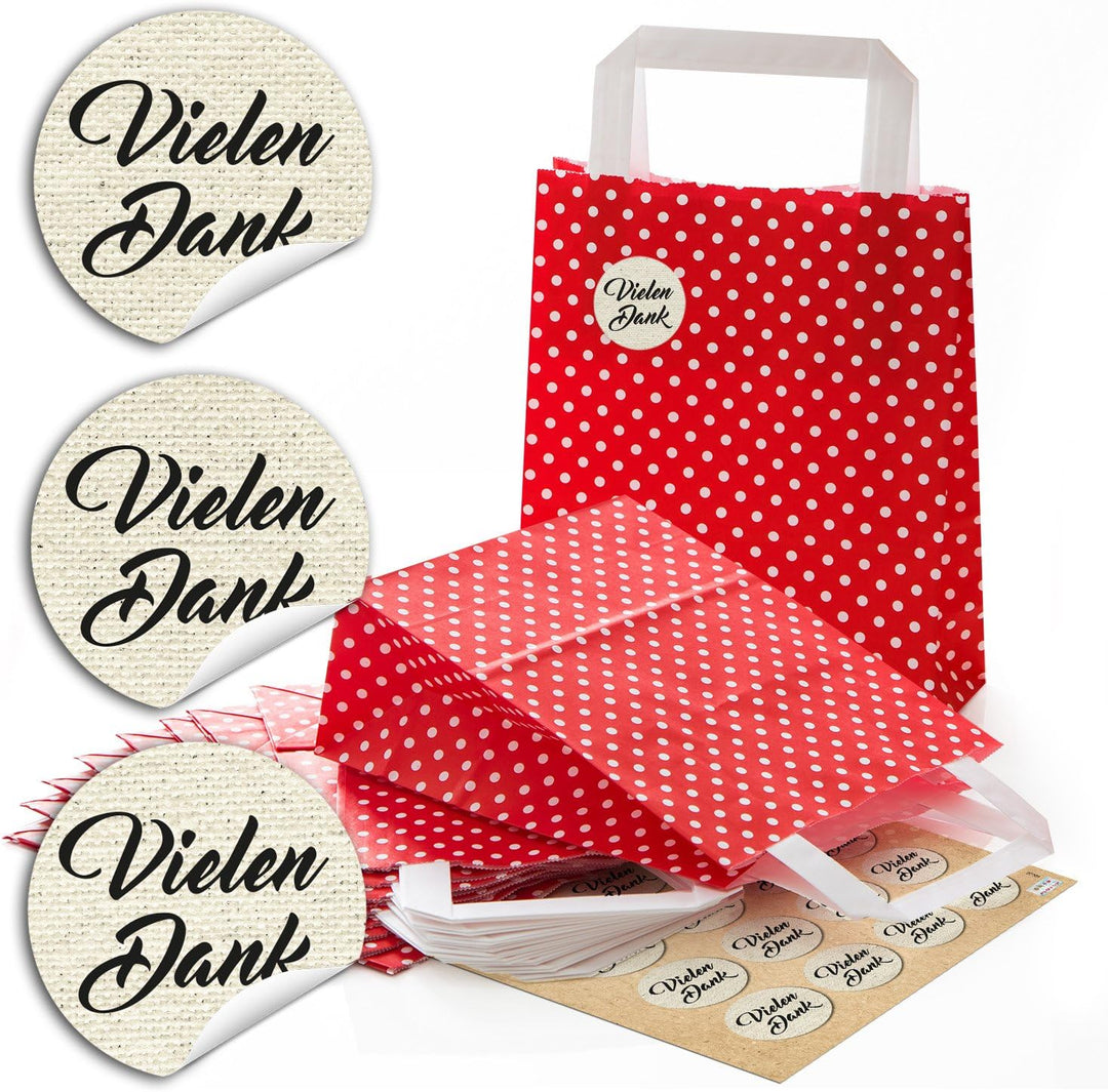 Logbuch-Verlag 50 rot weiss gepunktete Papier Tragetaschen Geschenkbeutel Geschenktaschen 18 x 8 x 2
