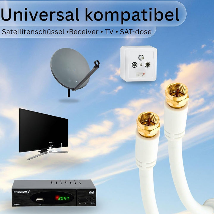 Premium X 30m Basic-Line TV Koaxialkabel mit Vollmetallstecker - doppelt geschirmt >110dB Digitales
