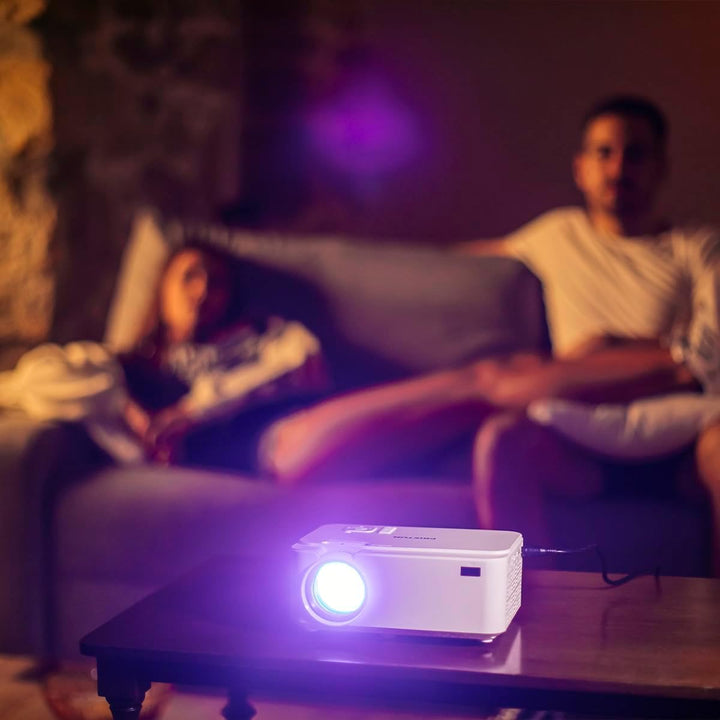 PRIXTON - Tragbarer Mini-Projektor für Heimkino mit 2.800 Lumen, 2 Lautsprechern und Fernbedienung,