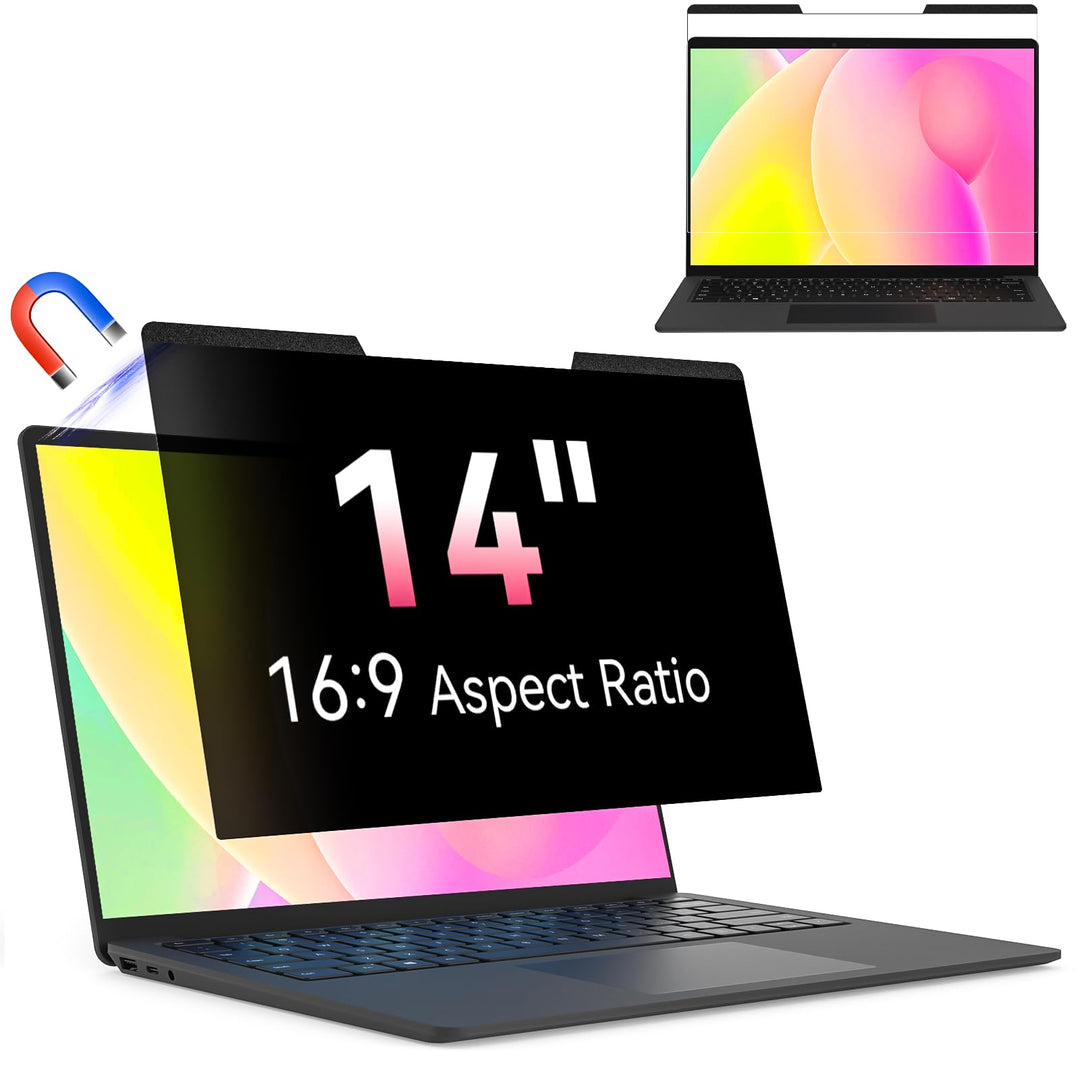 Magnetischer Laptop Sichtschutz für 14 Zoll Laptop 16:9, Abnehmbarer Sichtschutzfolie, Anti Spy Blau