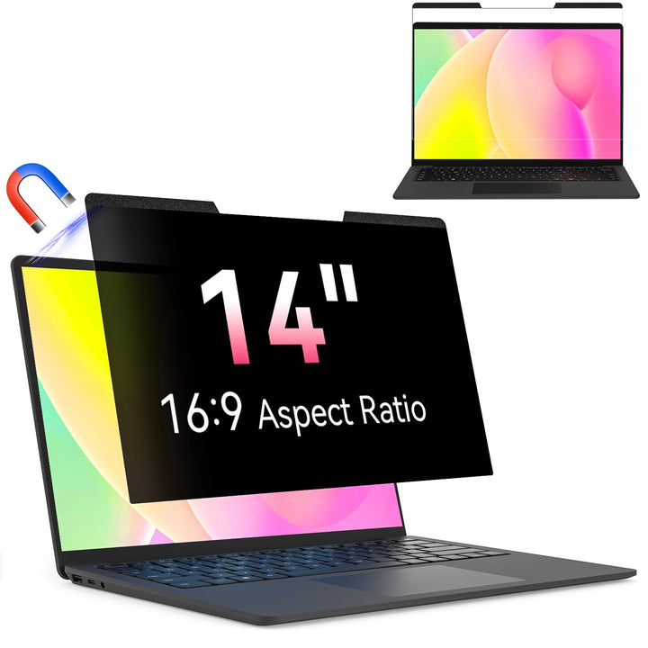 Magnetischer Laptop Sichtschutz für 14 Zoll Laptop 16:9, Abnehmbarer Sichtschutzfolie, Anti Spy Blau