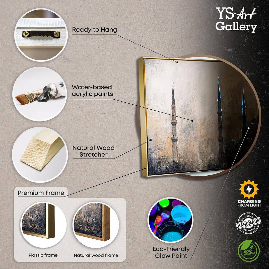 YS-Art XXL Abstrakt Fluoreszierendes selbst leuchtendes Acryl 3D Gemälde auf Leinwand Oase des Glaub