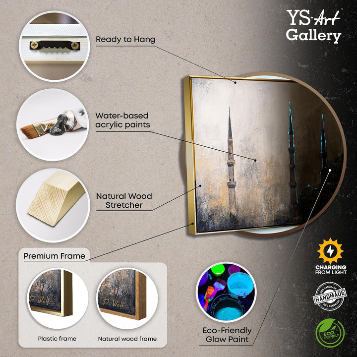 YS-Art XXL Abstrakt Fluoreszierendes selbst leuchtendes Acryl 3D Gemälde auf Leinwand Oase des Glaub