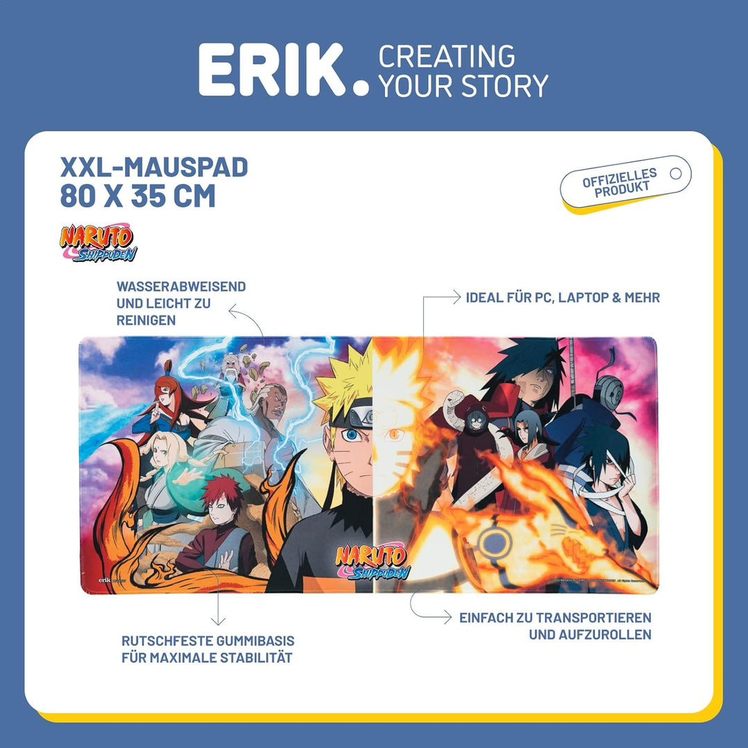 Grupo Erik - XL Mauspad Naruto - Kawaii Gaming Mauspad - Mouspad mit Motiv - Naruto Fanartikel - Man