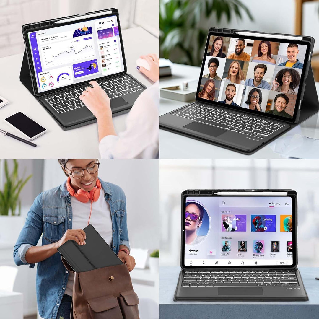 Hülle mit Tastatur für Lenovo idea Tab Pro 12.7" 2025 con Touchpad, Bluetooth 7 Farbige Beleuchtung