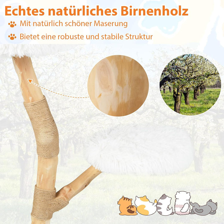 COSTWAY 90 cm Kratzbaum Holz, Katzenbaum mit Kratzpfosten aus Jute und Massivholz, 3 Plüschsitzfläch