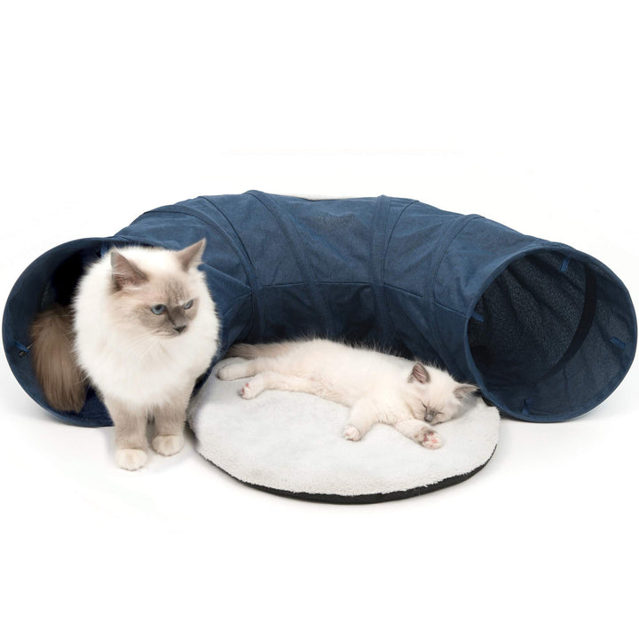 Catit 41995 Vesper Tunnel, für Katzen, mit Schlafkissen, blau , Black, Black