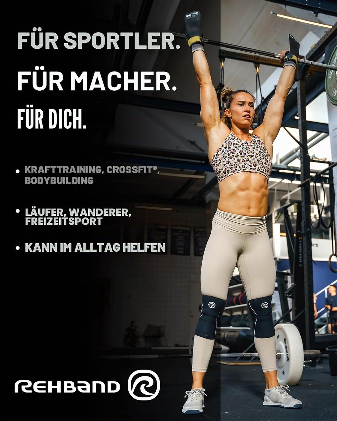 Rehband Kniebandage Kraftsport, Kniestütze für Cross Fit &amp; schweres Training, Knee Sleeve aus 5 mm N