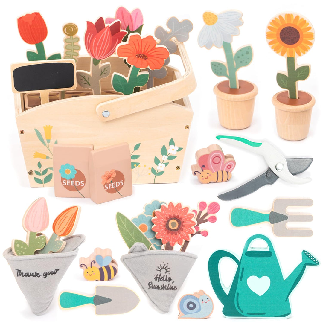 umu® Garten-Set aus Holz für Kinder mit Zubehör - Gartenspielzeug für Kinder, Gartengeräte-Set für M