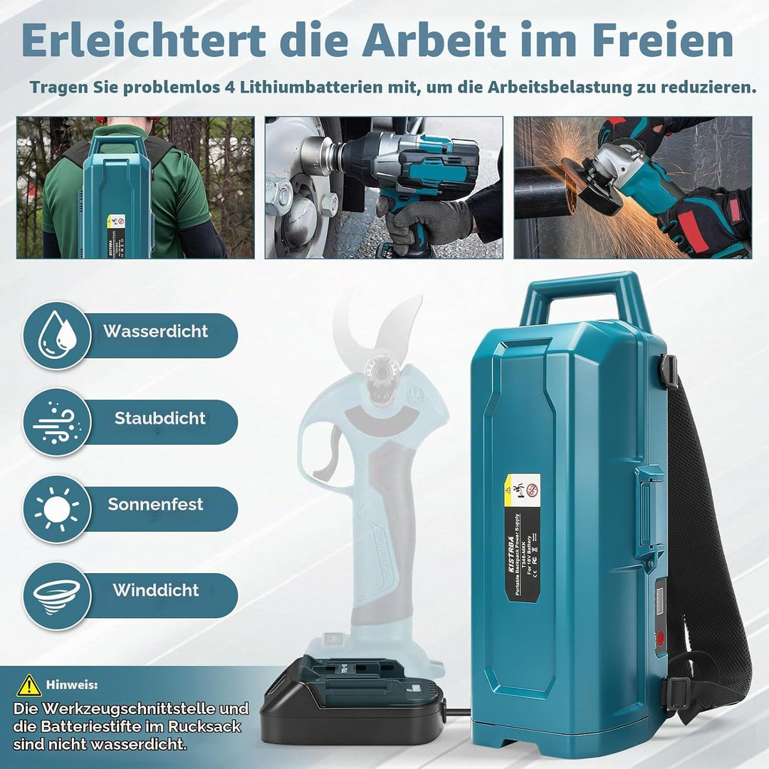 Akku Rucksack für Makita 18V Akku (Ohne Batterie), Tragbar Kraft Liefern Rucksack mit 4 Batterien Au