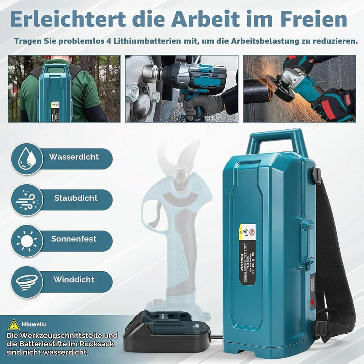 Akku Rucksack für Makita 18V Akku (Ohne Batterie), Tragbar Kraft Liefern Rucksack mit 4 Batterien Au