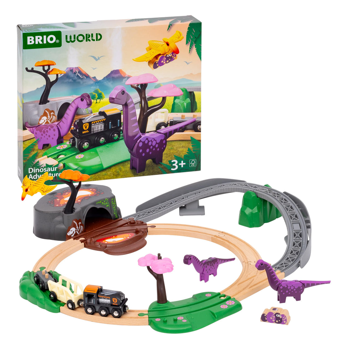 BRIO World - 36094 Dinosaurier Abenteuer-Set - Zugset für Kinder ab 3 Jahren, Dino Spielzeug ab 3 Ja
