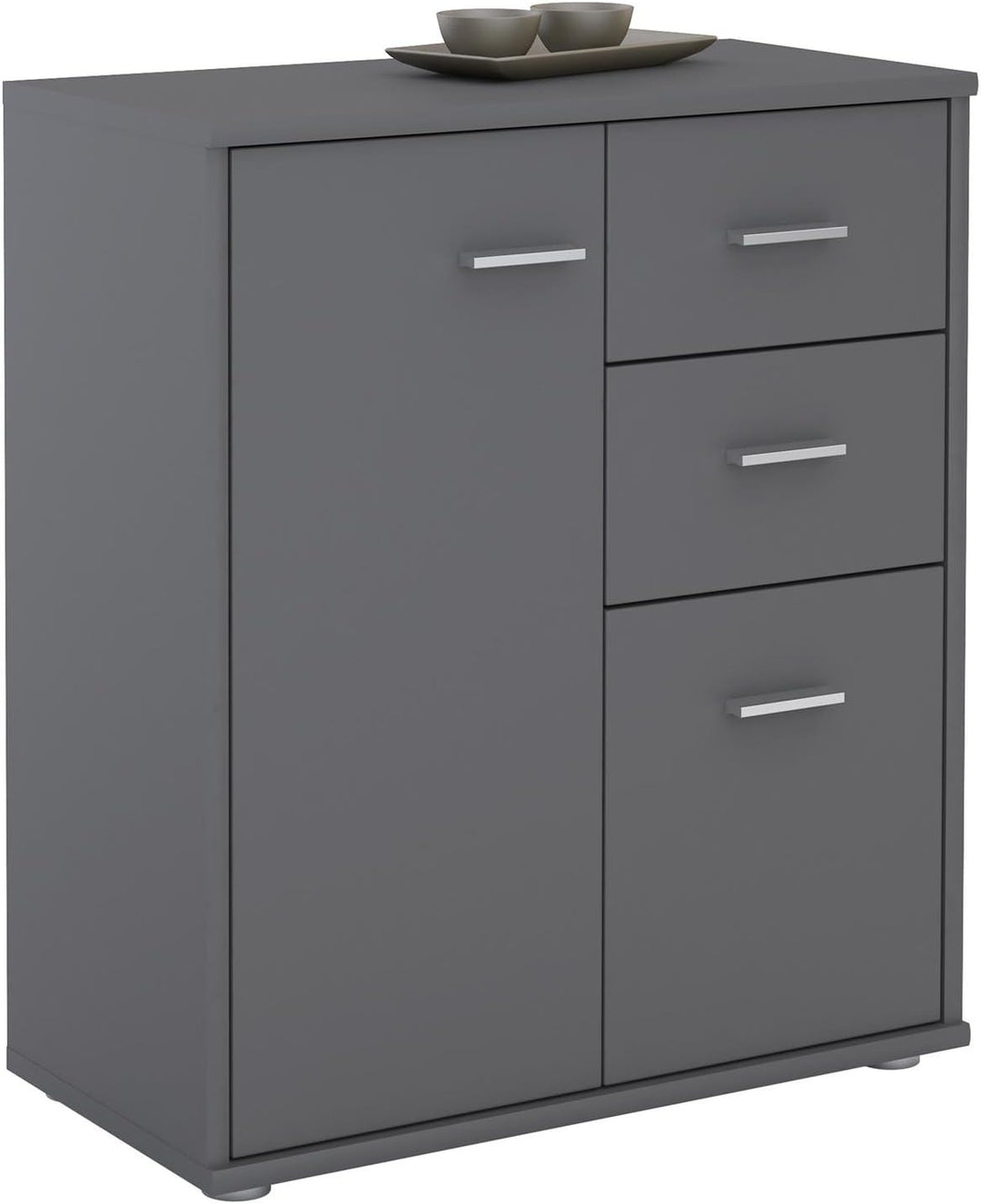 CARO-Möbel Kommode Locarno Highboard Bürokommode mit 2 Schubladen und 2 Türen in grau anthrazit, Gra