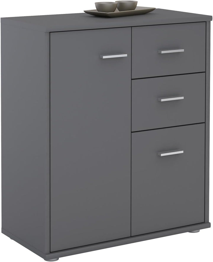 CARO-Möbel Kommode Locarno Highboard Bürokommode mit 2 Schubladen und 2 Türen in grau anthrazit, Gra
