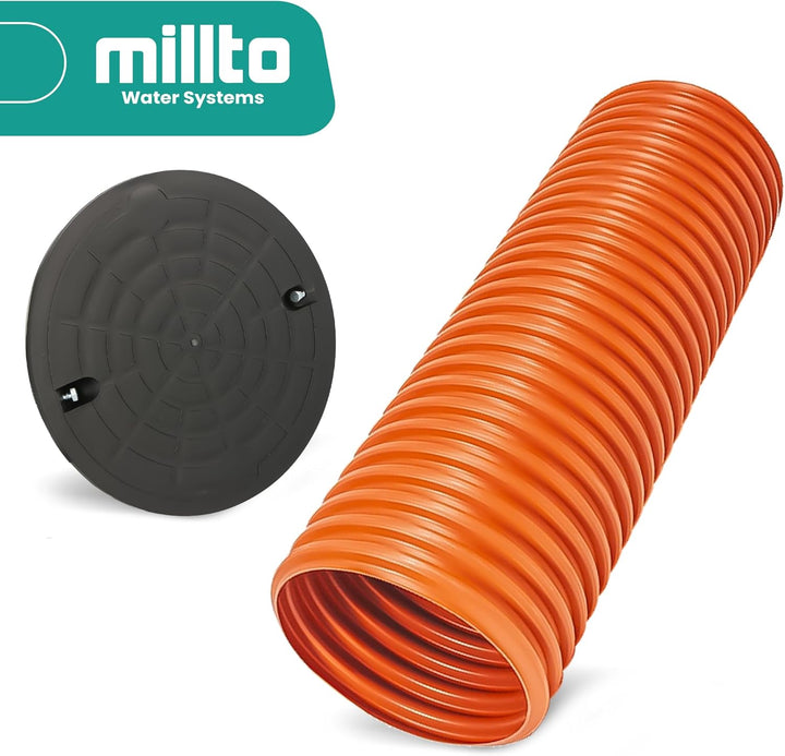 Millto™ Steigrohr mit Abdeckung Deckel 100cm 315 mm Schachtrohr Wellrohr Kanalschacht Kanalrohr Scha