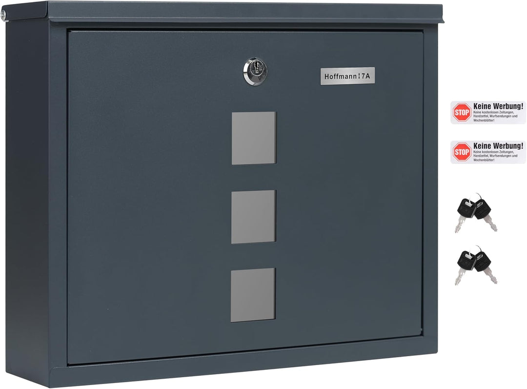 Zedelmaier Briefkasten XL Personalisiert mit Edelstahl Namensschild Anthrazit Wandbriefkasten Postka