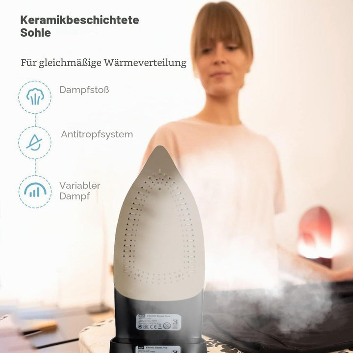 Bügeleisen, 2400W Dampfbügeleisen Kabelloses Dampf Bügeleisen mit Keramiksohle Dampfbügeleisen mit V