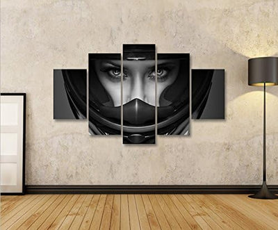 islandburner Bild Bilder auf Leinwand Frau mit Motorrad Helm MF XXL Poster Leinwandbild Wandbild Dek