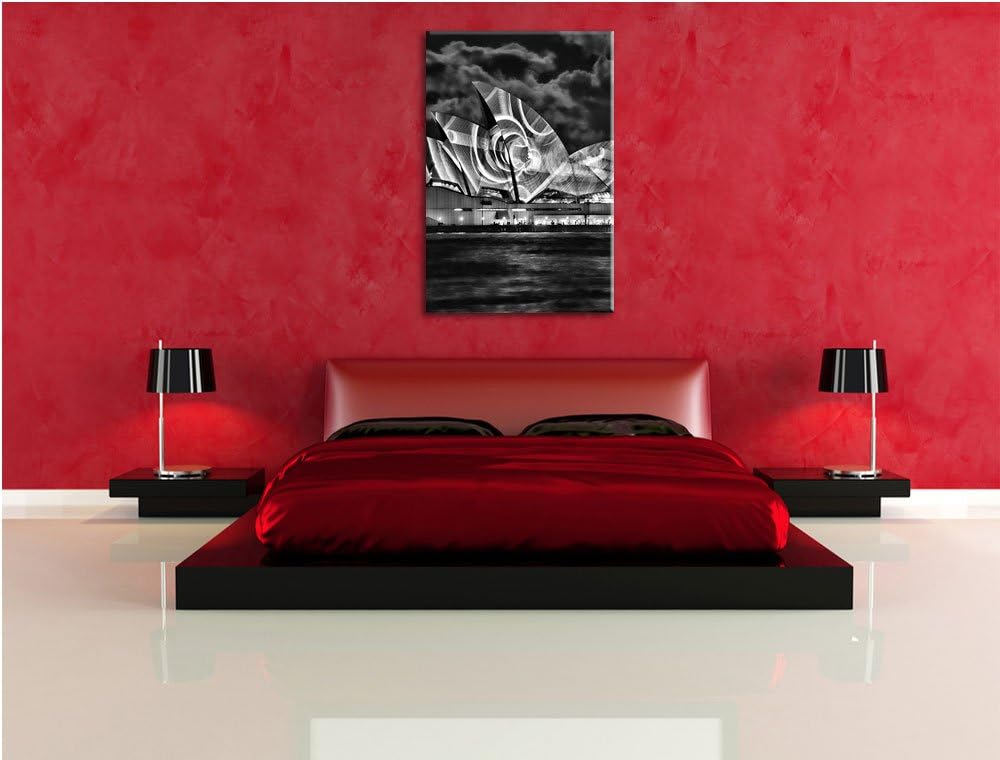 Pixxprint Monocrome, Sydney Opera House Lichter, Format: 100x70 auf Leinwand, riesige Bilder fertig