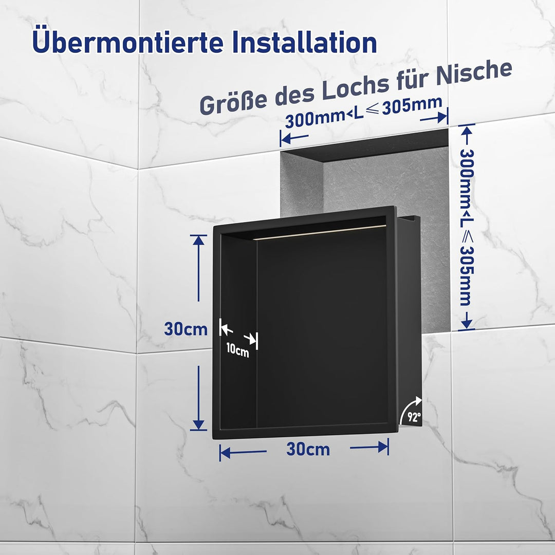 Wandnische Dusche Edelstahl mit LED-Streifenlicht, 30 cm x 30 cm, Wasserdicht - Keine Fliesen Erford