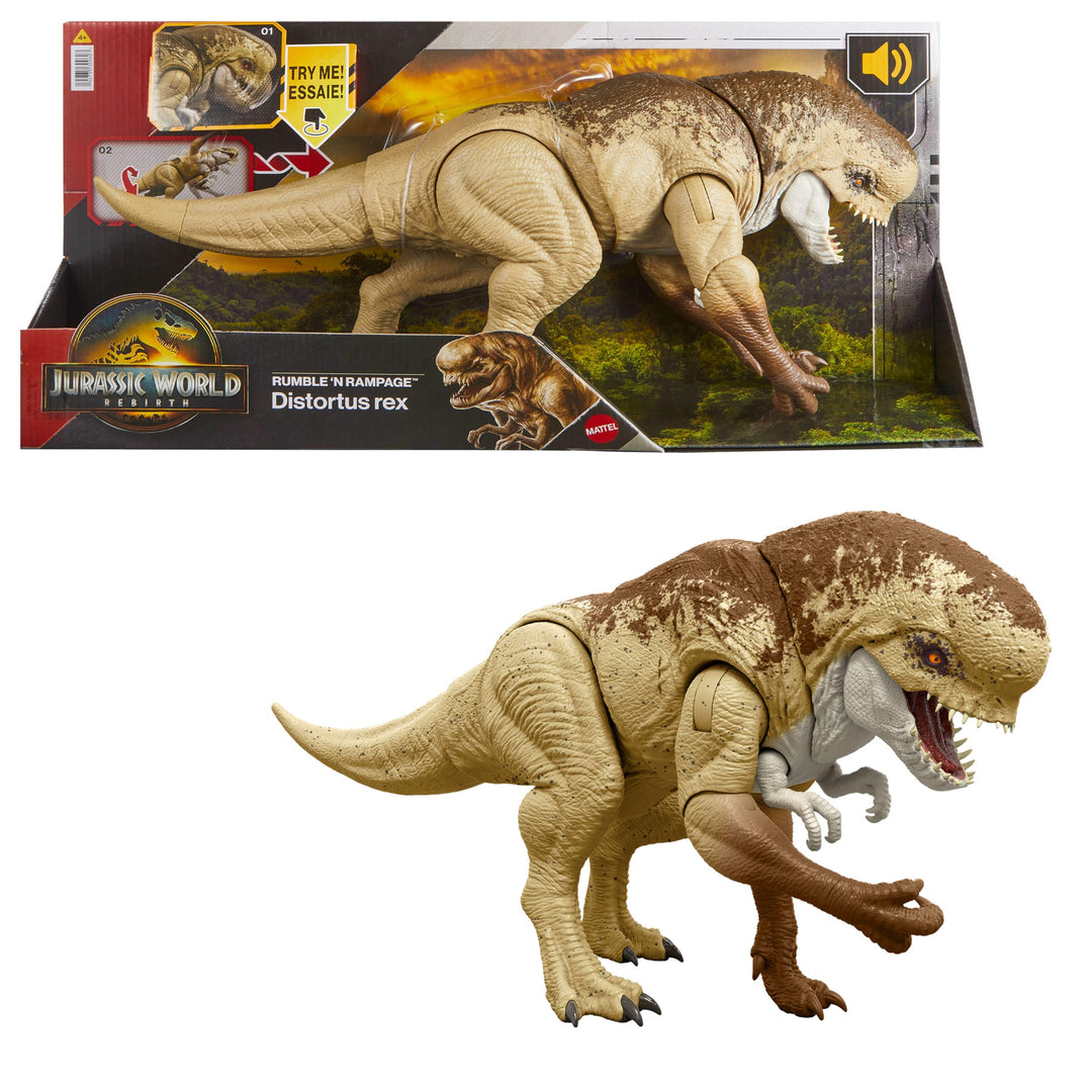Mattel Jurassic World: Die Wiedergeburt Bösewicht Dino Doppelattacke Dinosaurier-Actionfigur, 56 cm,