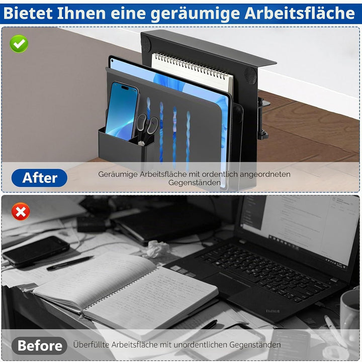 Schreibtisch Seitenaufbewahrung, Metall Laptop Halterung ohne Bohren mit magnetischem Stifthalter, U