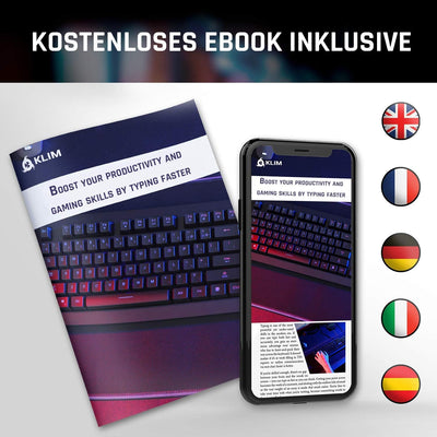 KLIM Light V2 Gaming Tastatur Kabellos QWERTZ + NEU 2023 + flach, ergonomisch, dezent, wasserresiste