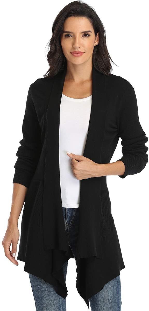 Dilgul Cardigan Damen Strickjacke Langarm Strickmantel Lang Pullover Open Front Unregelmässiger Saum