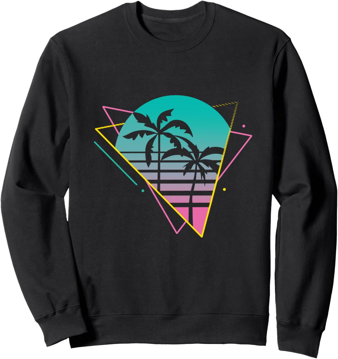 80er Jahre Retro Palmen Sonnenuntergang Sweatshirt