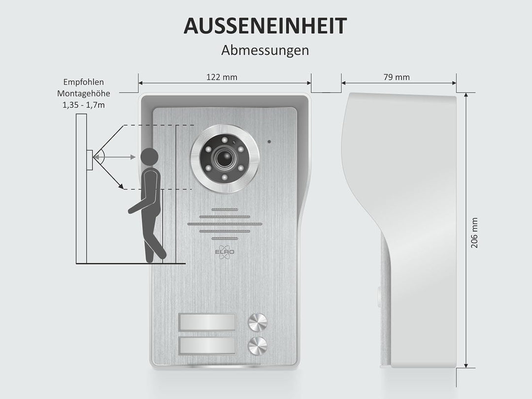 ELRO 2 Familien Video Türsprechanlage mit 2X 7 Zoll Innenmonitor & Türöffner, 4-Draht Aussenstelle m