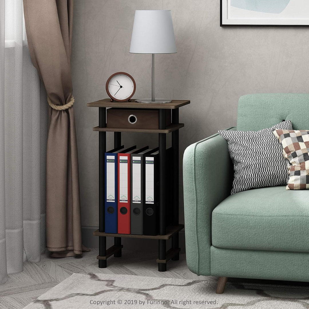 Furinno Hoher Beistelltisch mit Einschüben, Holz, Columbia Walnuss/Schwarz/Dunkelbraun, 29.49 x 39.5