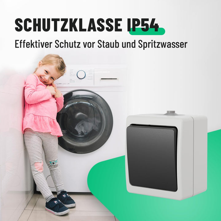 greate 6x Feuchtraum Wechselschalter Aufputz - Aufputzschalter 1fach, IP54, 250V, 10A - Aufputz Scha