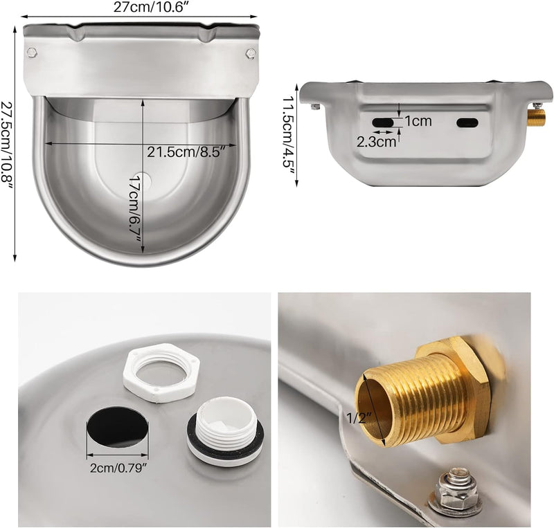 Svauoumu Automatischer TräNkebecken Aus Edelstahl mit 1/2 Zoll Verstellbarem Messing Schwimmerventil