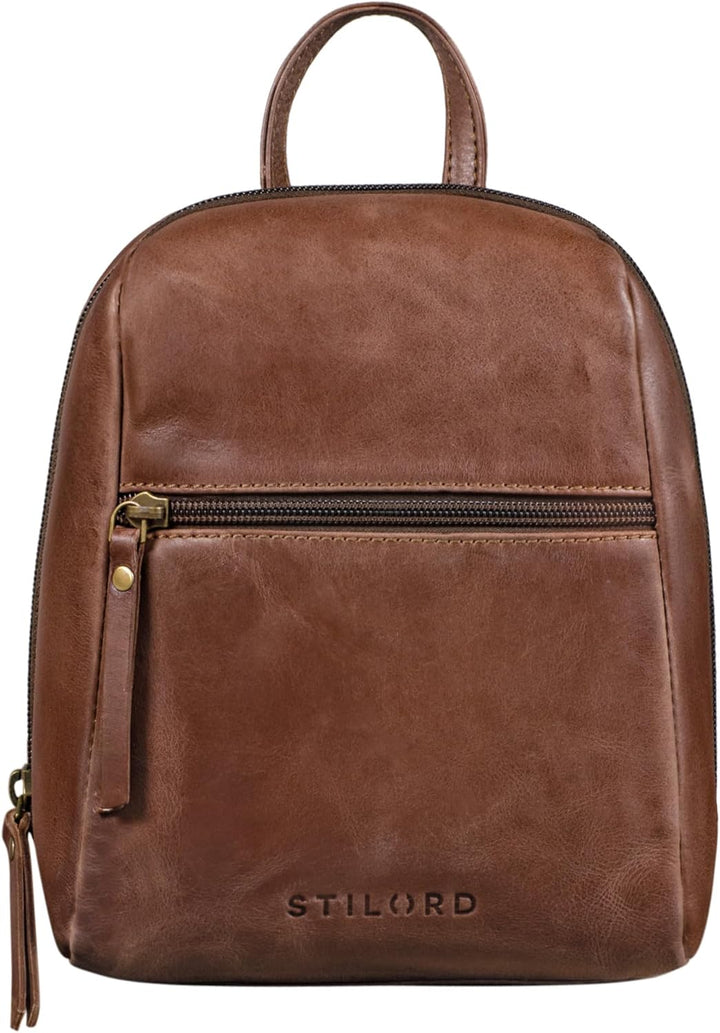 STILORD 'Lia' Mini Rucksack Damen Leder Kleiner Daypack Lederrucksack Vintage Rucksackhandtasche für