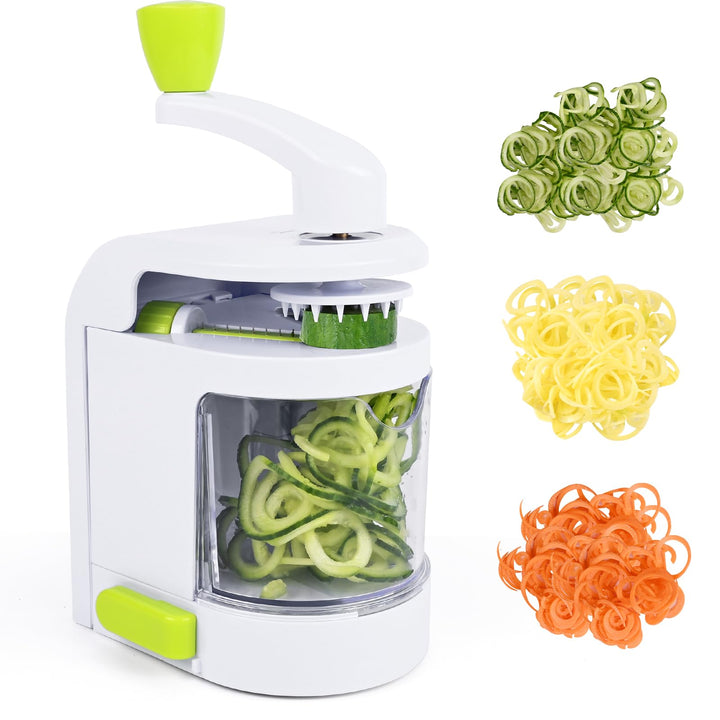 Spiralschneider Gemüse, 4 in 1 Zucchini Nudeln Spiralschneider mit Auffangbehälter, BPA-frei, Zucchi