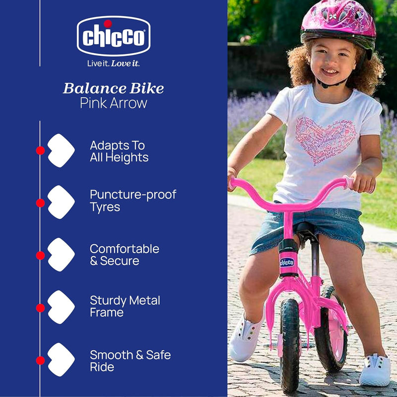 Chicco Pink Arrow Laufrad für Kinder 2-5 Jahre, fürs Gleichgewicht, mit höhenverstellbarem Sattel un