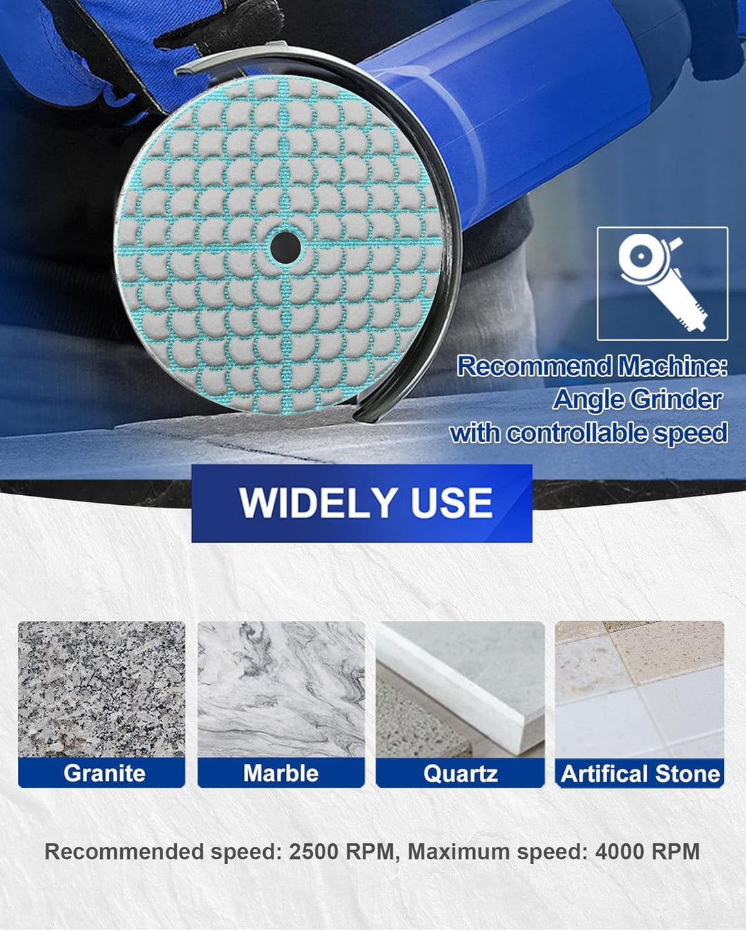 SHDIATOOL Diamant Schleifpads Set 10 Stücke - 8 Stücke 100mm Trocken Polierscheiben (Körnung 50 x 3/
