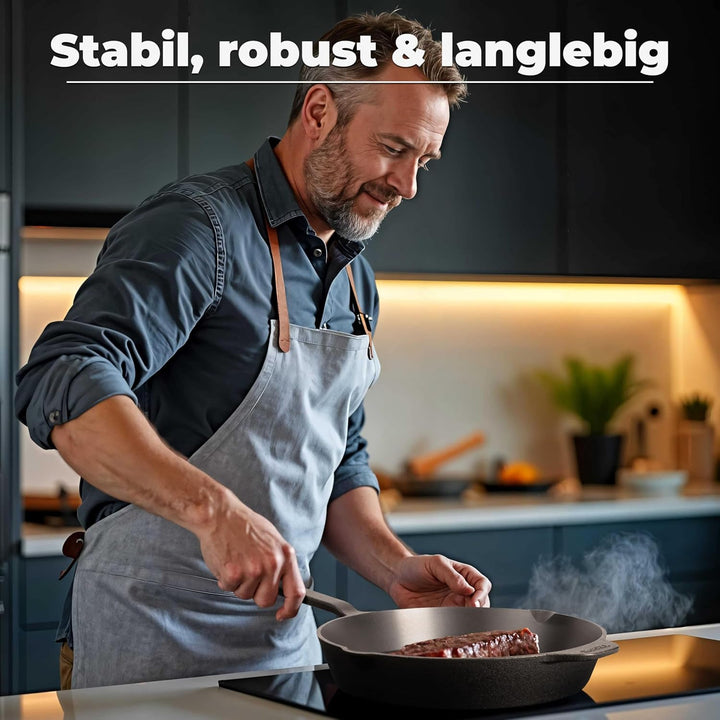 TECOR Gusseisenpfanne Induktion 28 cm geschliffen, universell, natürlich - Langlebige Pfanne Gusseis