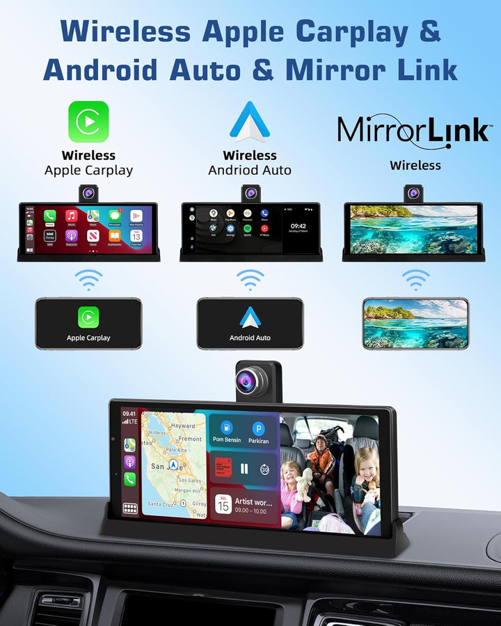 4K Carplay Display Android Auto Display mit Exklusive Halterung, 350° Drehbare Frontkamera 10,26 Zol