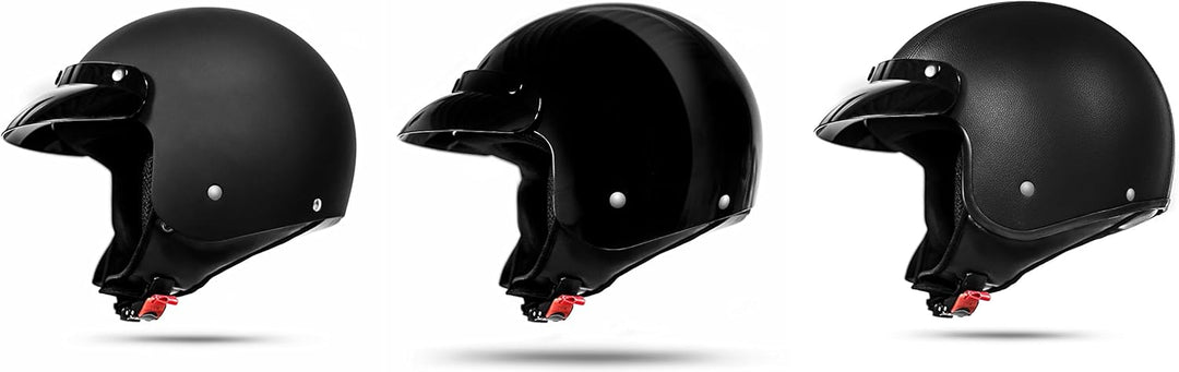 ATO Moto Classic Kunstleder Jethelm in Schwarz matt - extrem leicht - aktuelle Sicherheitsnorm ECE 2