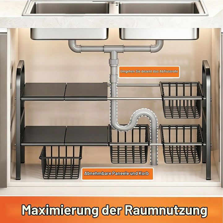 devesanter 2-stöckig Unter-Spülschrank Organizer,verstellbar 52–90 cm,4 herausnehmbare Körbe &amp; 4 abn