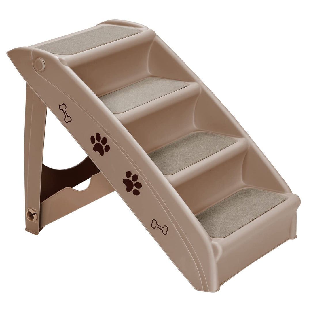 GOPLUS Hundetreppe mit 4 Stufen, Tragbare Tiertreppe aus Kunststoff, Klappbare Treppe für Haustiere,