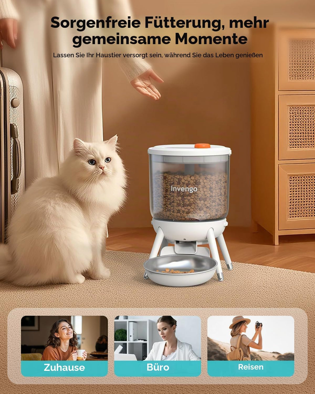 Katzenfutter Automat, Futterautomat Katze mit Zeitsteuerung, 3L Trichter, Doppelstromversorgung, Tro