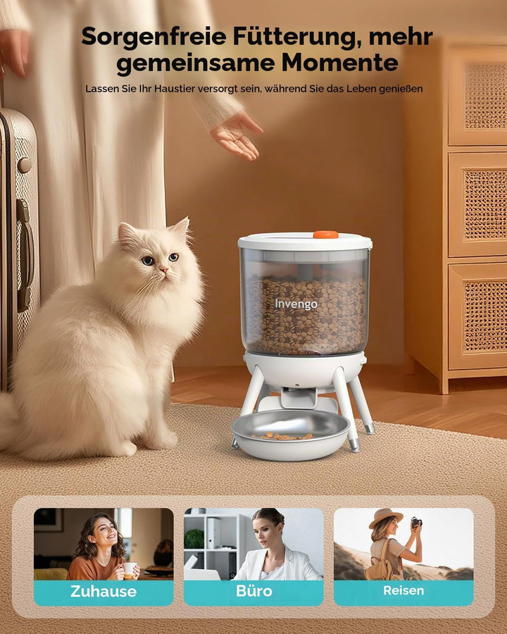 Katzenfutter Automat, Futterautomat Katze mit Zeitsteuerung, 3L Trichter, Doppelstromversorgung, Tro