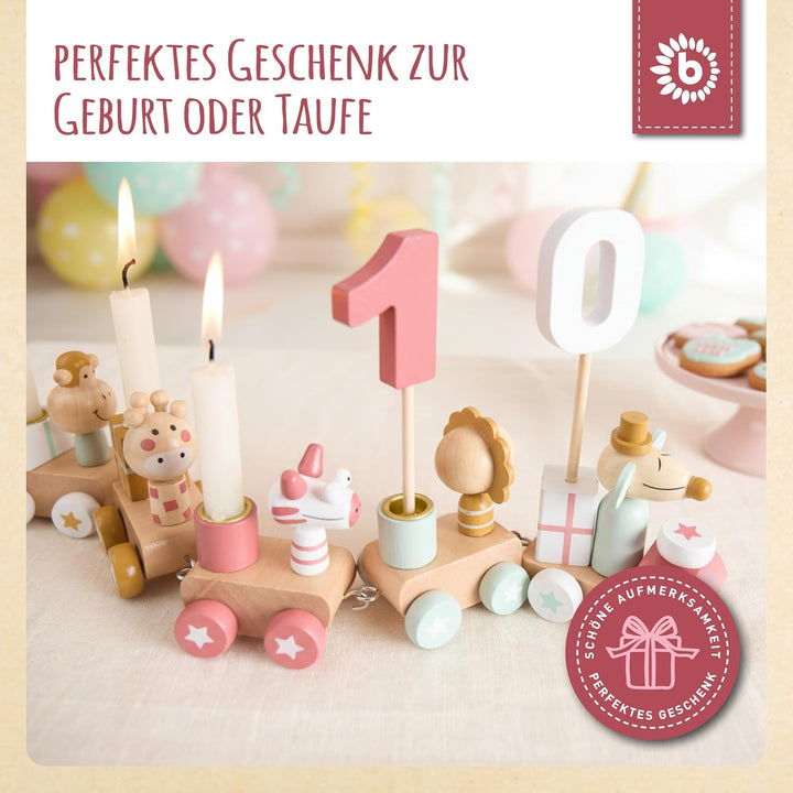 Bieco Geburtstagszug Holz - Berry Look 0-99 Jahre - Junge - Mädchen 1 geburtstag Geburtstagsring Geb